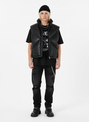 Minimalist Faux Leather Stand Collar Puffer Vest - thumbnail 5