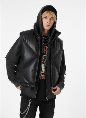 Minimalist Faux Leather Stand Collar Puffer Vest - thumbnail 3