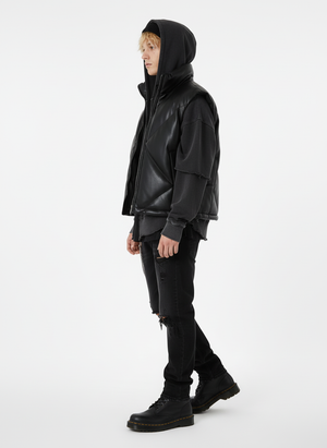Minimalist Faux Leather Stand Collar Puffer Vest - thumbnail 6