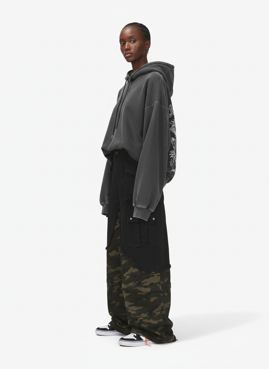 Retro Camouflage Faux Two-Piece Detachable Patchwork Pants - image 5