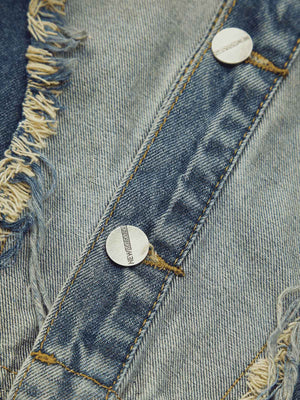 Make a bold style statement with the Contrast Denim Heart Stitching Street Rap Vest. Crafted from durable denim, this sleeveless vest features a standout reflective heart design that brings a modern twist to edgy streetwear. With a front zipper closure an