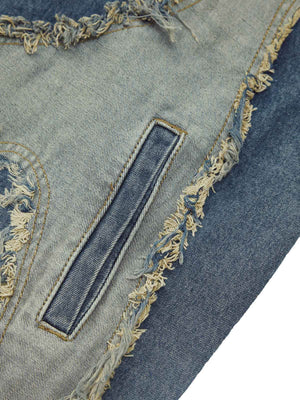 Make a bold style statement with the Contrast Denim Heart Stitching Street Rap Vest. Crafted from durable denim, this sleeveless vest features a standout reflective heart design that brings a modern twist to edgy streetwear. With a front zipper closure an