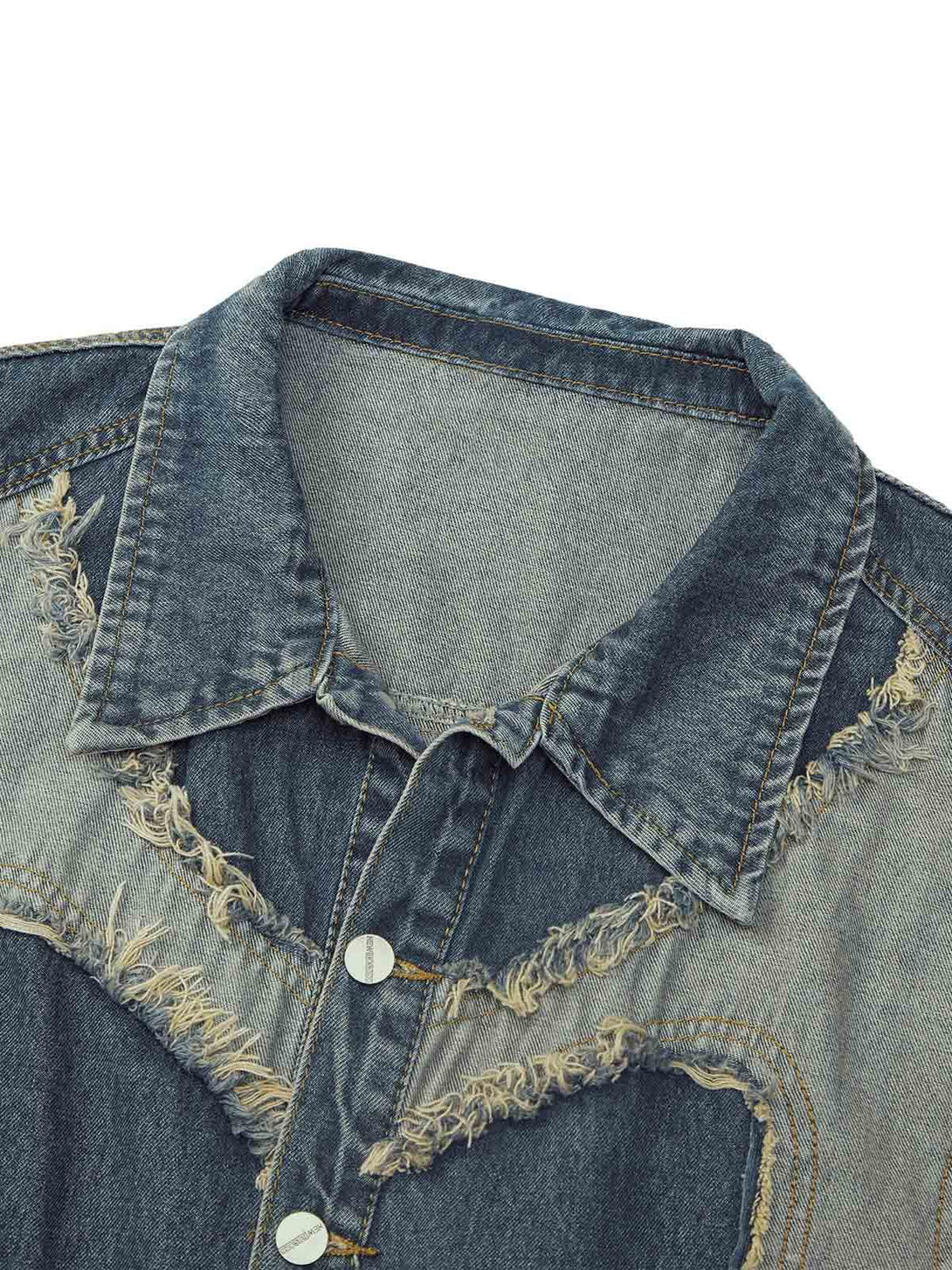 Make a bold style statement with the Contrast Denim Heart Stitching Street Rap Vest. Crafted from durable denim, this sleeveless vest features a standout reflective heart design that brings a modern twist to edgy streetwear. With a front zipper closure an