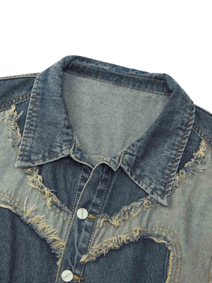 Make a bold style statement with the Contrast Denim Heart Stitching Street Rap Vest. Crafted from durable denim, this sleeveless vest features a standout reflective heart design that brings a modern twist to edgy streetwear. With a front zipper closure an