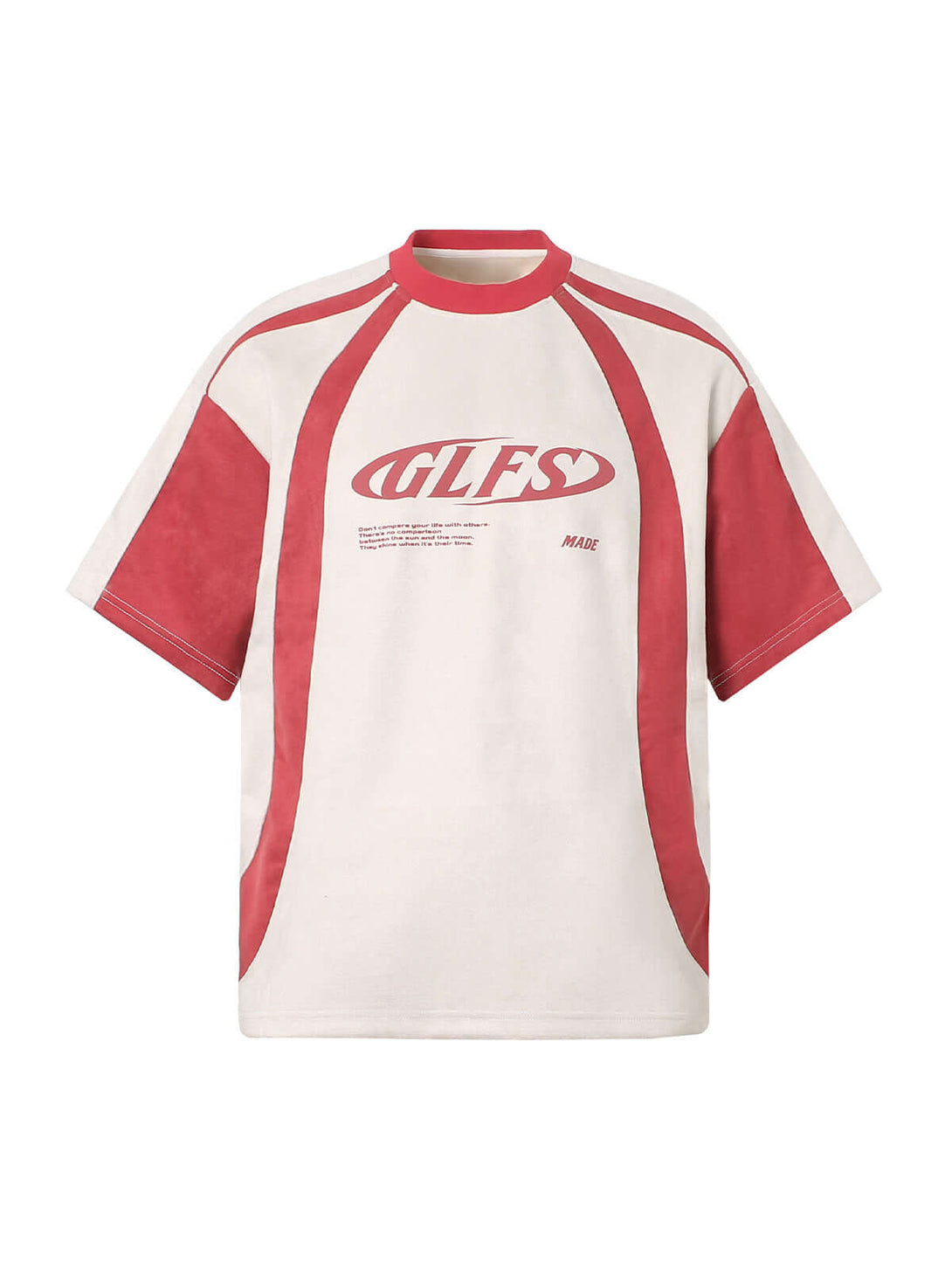 Add edge to your everyday look with the Jersey Deconstructed Contrast Color Stitching T Shirt. Made from a soft, breathable cotton blend, this short-sleeve tee features a modern color-block design and bold graphic branding that captures true streetwear at