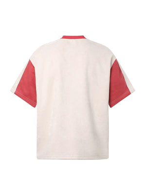 Add edge to your everyday look with the Jersey Deconstructed Contrast Color Stitching T Shirt. Made from a soft, breathable cotton blend, this short-sleeve tee features a modern color-block design and bold graphic branding that captures true streetwear at
