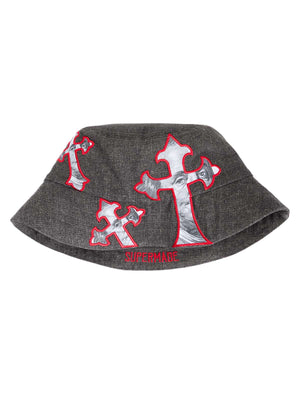 Make a bold fashion statement with the Cross And Portrait Denim Bucket Hat — a standout piece that blends edgy design with modern streetwear aesthetics. Crafted from a premium cotton blend, this structured hat features an embroidered cross design with a s
