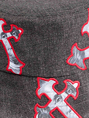 Make a bold fashion statement with the Cross And Portrait Denim Bucket Hat — a standout piece that blends edgy design with modern streetwear aesthetics. Crafted from a premium cotton blend, this structured hat features an embroidered cross design with a s