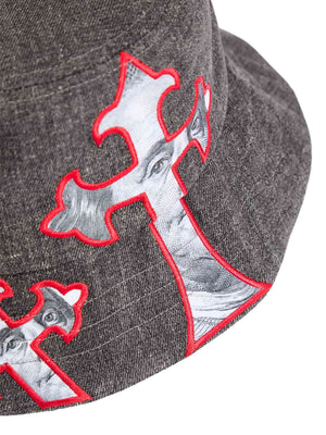 Make a bold fashion statement with the Cross And Portrait Denim Bucket Hat — a standout piece that blends edgy design with modern streetwear aesthetics. Crafted from a premium cotton blend, this structured hat features an embroidered cross design with a s