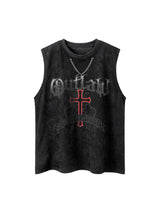 Command attention with the Cross Chain Suede Street Rap Sleeveless Vest — a bold fusion of streetwear energy and rugged attitude. Made from soft cotton with a distressed finish, this sleeveless vest features a striking red cross graphic and chain-inspired