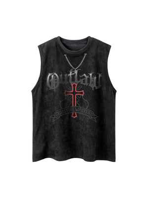 Command attention with the Cross Chain Suede Street Rap Sleeveless Vest — a bold fusion of streetwear energy and rugged attitude. Made from soft cotton with a distressed finish, this sleeveless vest features a striking red cross graphic and chain-inspired