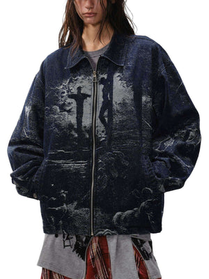 Stay protected and stylish with the Cross Jacquard Zip Up Denim Jacket — a modern essential for winter streetwear. Crafted from durable water-resistant nylon, this jacket features a reflective surface for enhanced visibility, a zippered front closure, and
