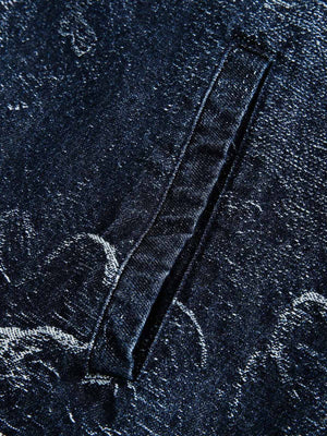 Stay protected and stylish with the Cross Jacquard Zip Up Denim Jacket — a modern essential for winter streetwear. Crafted from durable water-resistant nylon, this jacket features a reflective surface for enhanced visibility, a zippered front closure, and