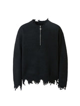 Add effortless edge to your wardrobe with the Distressed Quarter Zip Sweater. Made from a soft and breathable cotton blend, this versatile sweater features a half-zip closure, ribbed cuffs and hem, and distressed edges for a bold, urban look. Perfect for