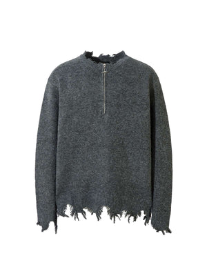 Add effortless edge to your wardrobe with the Distressed Quarter Zip Sweater. Made from a soft and breathable cotton blend, this versatile sweater features a half-zip closure, ribbed cuffs and hem, and distressed edges for a bold, urban look. Perfect for