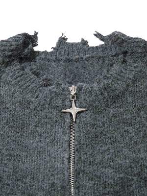 Add effortless edge to your wardrobe with the Distressed Quarter Zip Sweater. Made from a soft and breathable cotton blend, this versatile sweater features a half-zip closure, ribbed cuffs and hem, and distressed edges for a bold, urban look. Perfect for