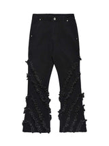 Vintage Rough Edge Flared Jeans Ruched Street Style - 10608