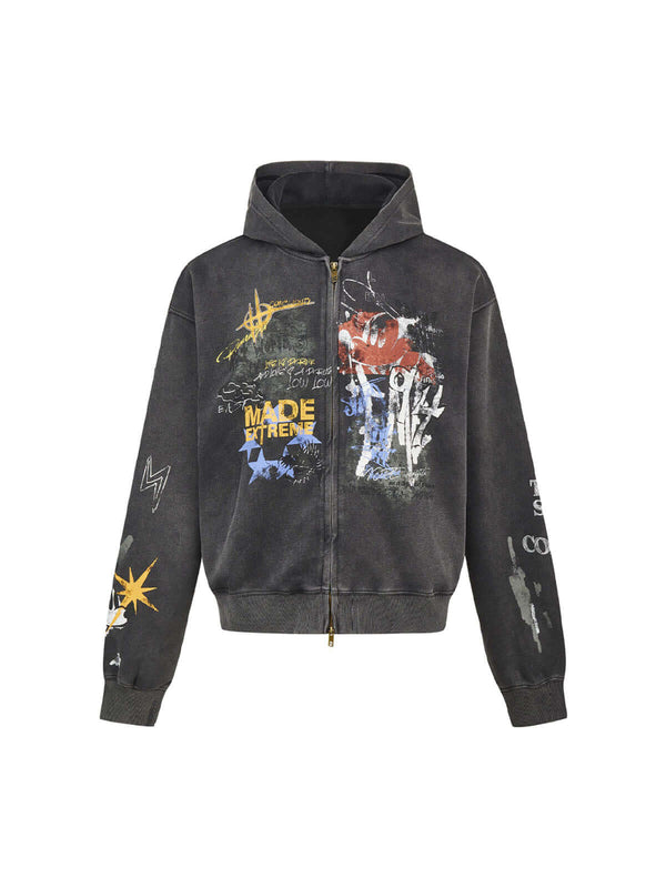 Level up your streetwear with the Graffiti Cardigan Hoodie — a bold blend of comfort, color, and anime-inspired edge. Made from a soft cotton blend, this zip-up hoodie features a striking graphic print influenced by the iconic Gundam series, offering both