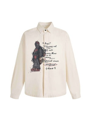 Turn heads with the Graphic Portrait Print Long Sleeve Shirt — a bold expression of urban creativity and comfort. Made from a soft cotton blend, this shirt features a standout street art portrait graphic combined with handwritten text details, giving it a