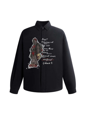Turn heads with the Graphic Portrait Print Long Sleeve Shirt — a bold expression of urban creativity and comfort. Made from a soft cotton blend, this shirt features a standout street art portrait graphic combined with handwritten text details, giving it a