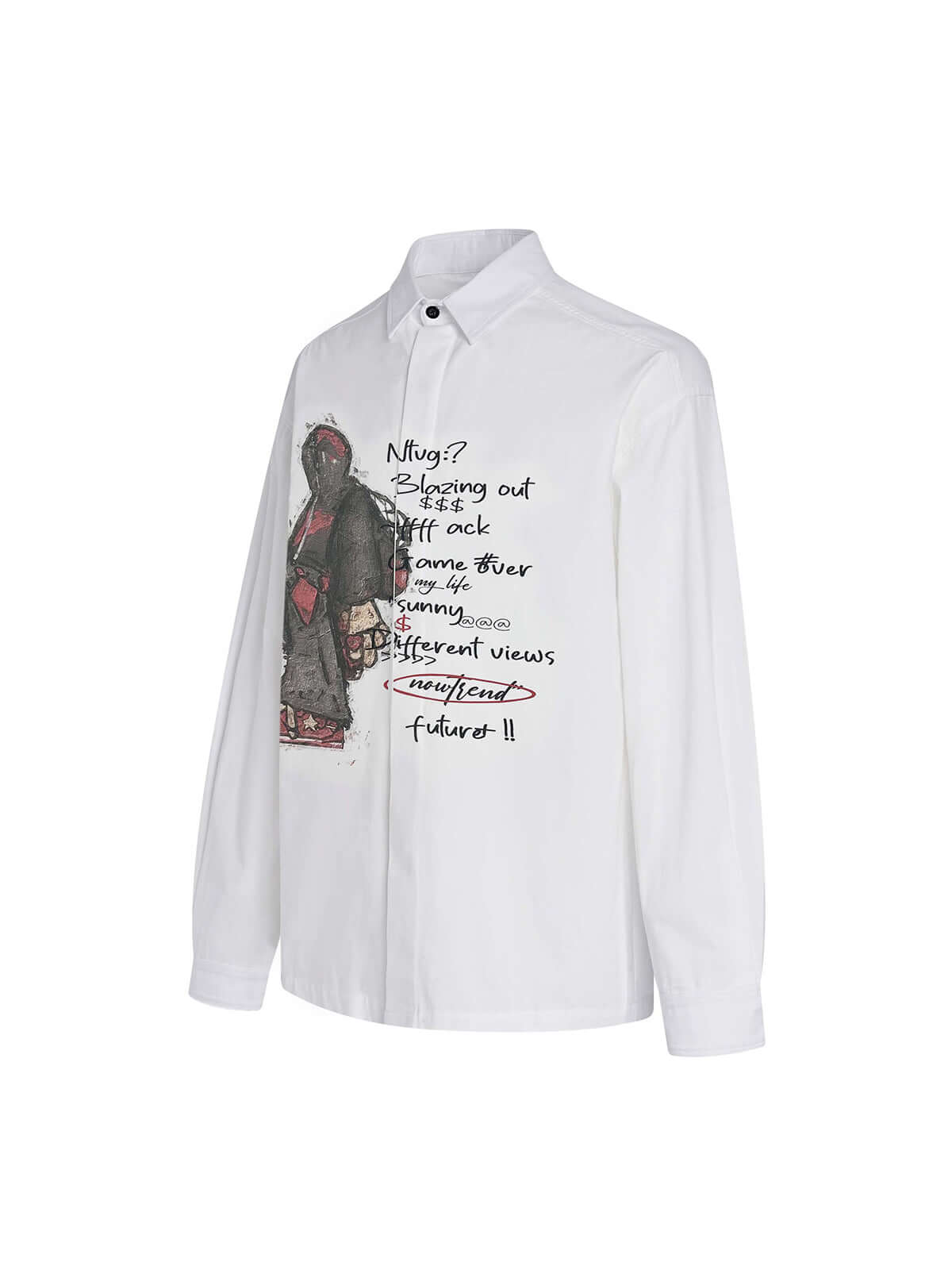 Turn heads with the Graphic Portrait Print Long Sleeve Shirt — a bold expression of urban creativity and comfort. Made from a soft cotton blend, this shirt features a standout street art portrait graphic combined with handwritten text details, giving it a