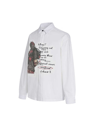 Turn heads with the Graphic Portrait Print Long Sleeve Shirt — a bold expression of urban creativity and comfort. Made from a soft cotton blend, this shirt features a standout street art portrait graphic combined with handwritten text details, giving it a