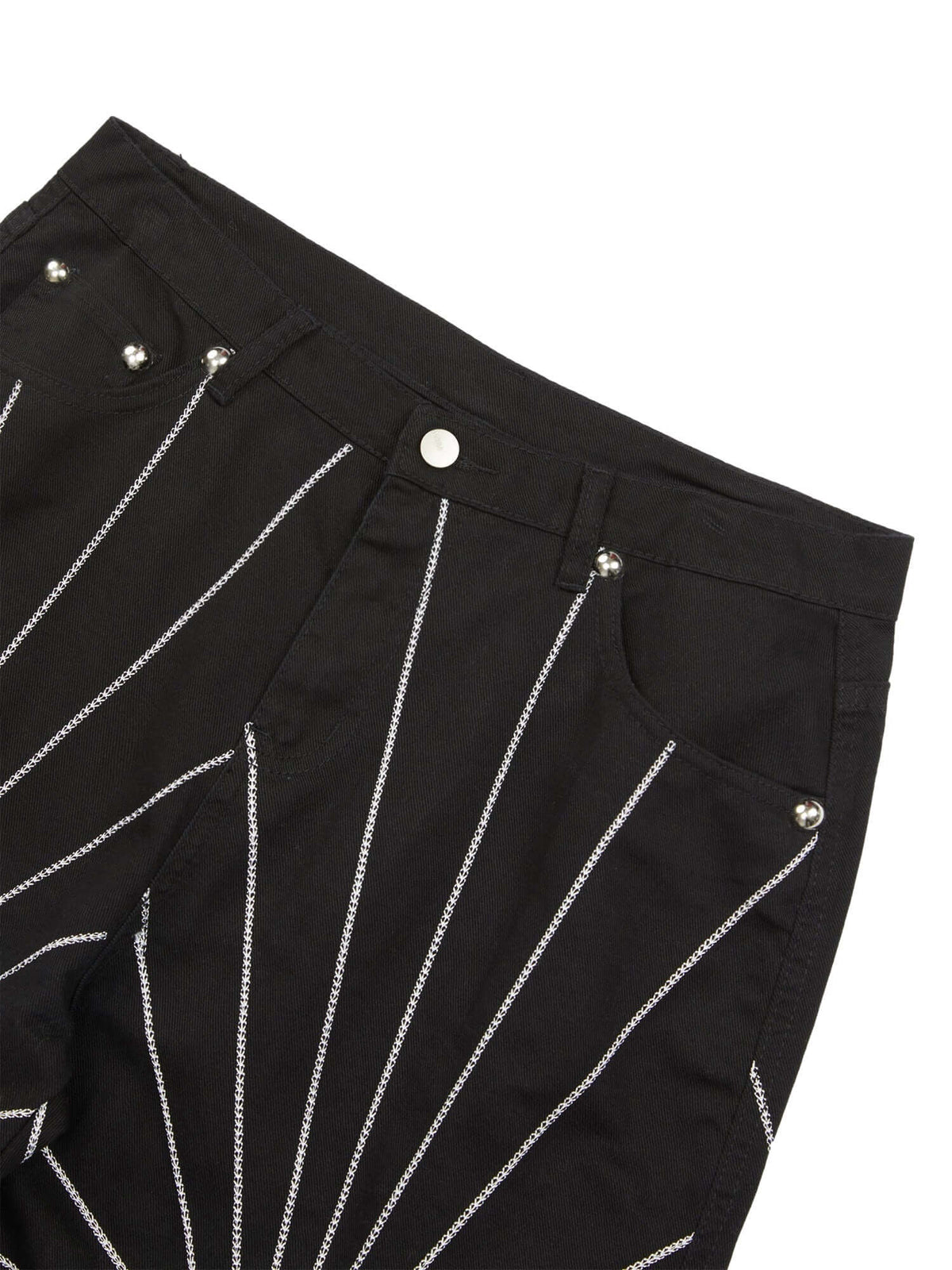 Black Stitched Jeans with Star Embroidery – front pocket close-up | XoKool