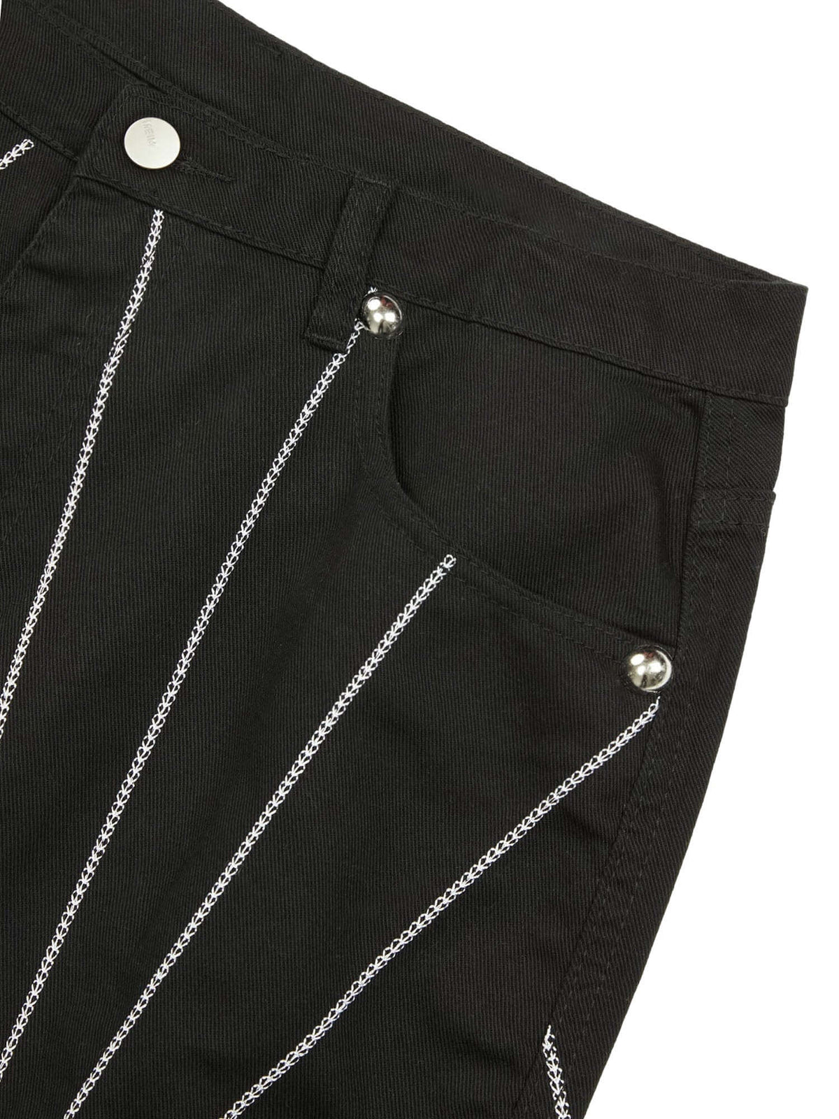 Black Stitched Jeans with Star Embroidery – waistband close-up | XoKool