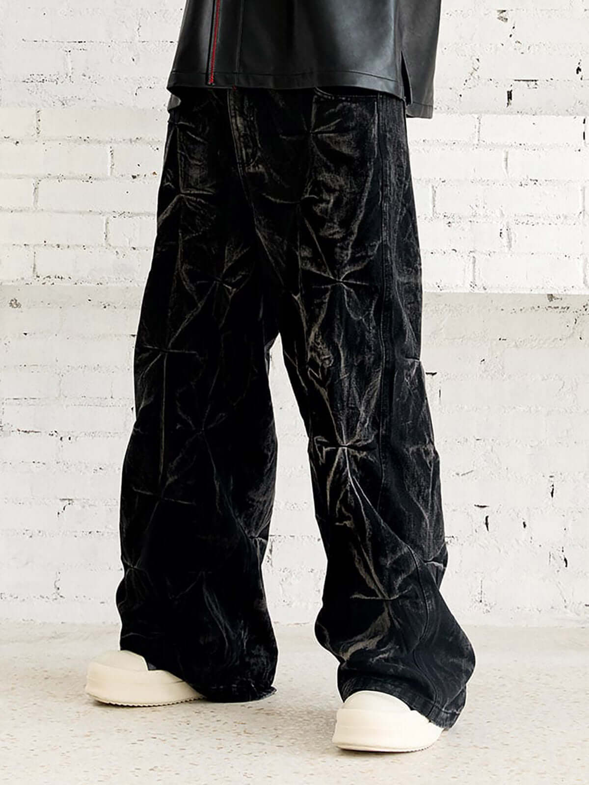Heavy Washed Distressed Pleated Baggy Jeans Urban Style
