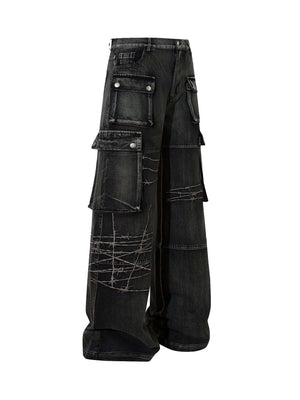 Upgrade your streetwear rotation with the High Street Embroidery Hip Hop Jeans. Crafted from a durable cotton blend, these jeans feature a utility-inspired design with multiple functional pockets, edgy zipper accents, and an adjustable waistband for a cus