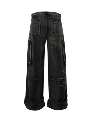 Upgrade your streetwear rotation with the High Street Embroidery Hip Hop Jeans. Crafted from a durable cotton blend, these jeans feature a utility-inspired design with multiple functional pockets, edgy zipper accents, and an adjustable waistband for a cus