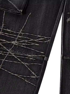 Upgrade your streetwear rotation with the High Street Embroidery Hip Hop Jeans. Crafted from a durable cotton blend, these jeans feature a utility-inspired design with multiple functional pockets, edgy zipper accents, and an adjustable waistband for a cus