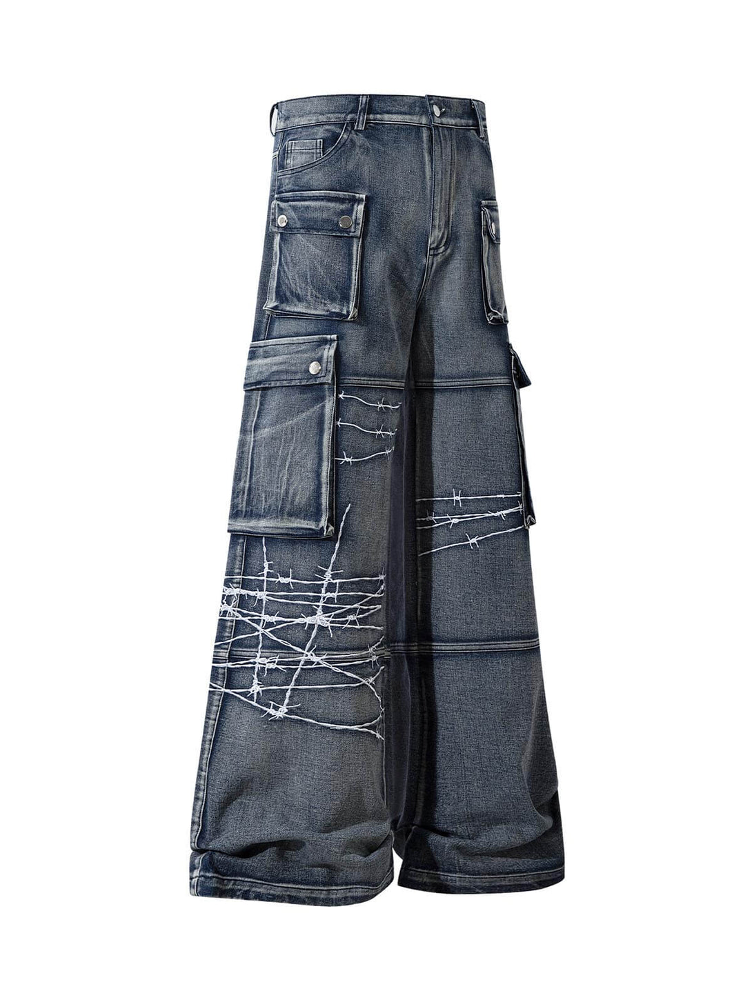 Upgrade your streetwear rotation with the High Street Embroidery Hip Hop Jeans. Crafted from a durable cotton blend, these jeans feature a utility-inspired design with multiple functional pockets, edgy zipper accents, and an adjustable waistband for a cus