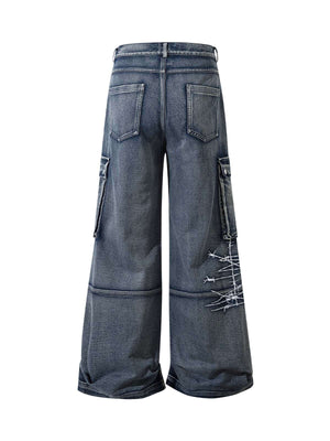 Upgrade your streetwear rotation with the High Street Embroidery Hip Hop Jeans. Crafted from a durable cotton blend, these jeans feature a utility-inspired design with multiple functional pockets, edgy zipper accents, and an adjustable waistband for a cus