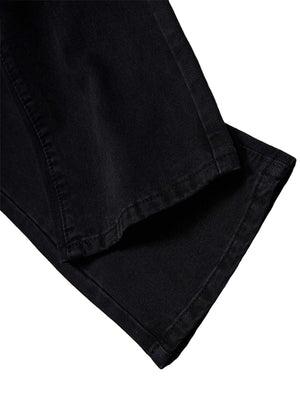 Gestickte Totenkopf Flared Jeans mit Stacked-Saum – Schwarz, Saum im Detail | XoKool