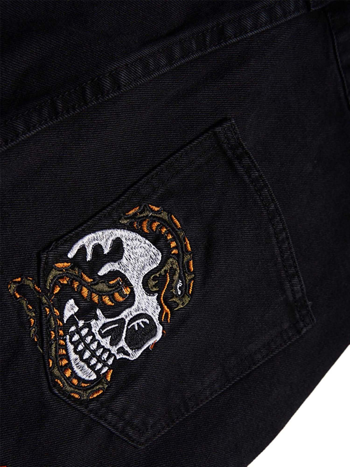 Skull Embroidered Stacked Flare Jeans – back pocket skull embroidery | XoKool