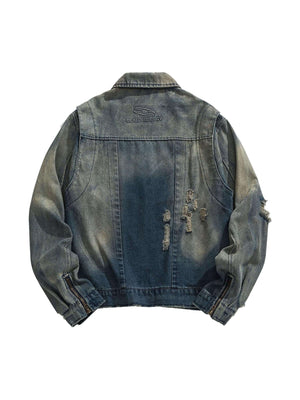 Elevate your casual streetwear with the High Street Hip-hop Distressed Washed Denim Jacket — a bold blend of vintage flair and modern edge. Made from durable denim, this jacket features a unique distressed finish, ribbed cuffs and hem for a snug fit, and