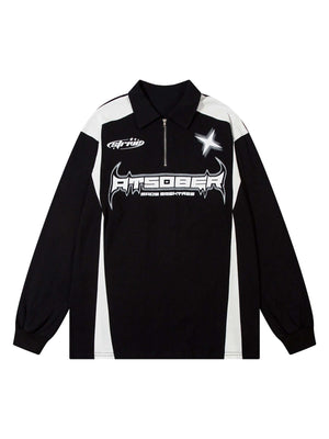 Add a sleek, motorsport-inspired edge to your look with the High Street Racing Long Sleeve Polo Shirt. Crafted from durable polyester, this bold top features a zippered front closure, ribbed cuffs and hem, and a high collar for added warmth and style. The