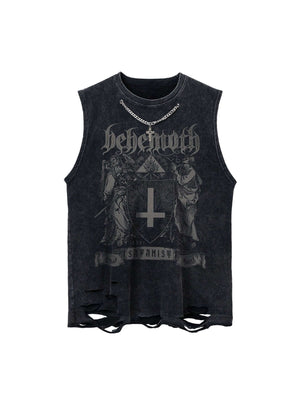 Bring bold attitude to your look with the High Street Ripped Retro Hip Hop Vest. Crafted from a soft cotton blend, this sleeveless V-neck vest features gothic-inspired graphics and heavily distressed edges for a raw, rebellious finish. The relaxed fit and