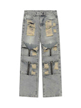 High Street Washed And Torn Work Pockets Denim Pants Streetwear