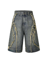 Upgrade your street style with the High Street Washed Distressed Denim Shorts. Crafted from durable denim, these shorts feature a trendy washed finish with distressed accents and bold embroidery for a unique, fashion-forward look. The multiple pockets add