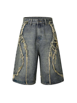 Upgrade your street style with the High Street Washed Distressed Denim Shorts. Crafted from durable denim, these shorts feature a trendy washed finish with distressed accents and bold embroidery for a unique, fashion-forward look. The multiple pockets add