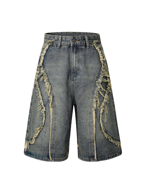 Upgrade your street style with the High Street Washed Distressed Denim Shorts. Crafted from durable denim, these shorts feature a trendy washed finish with distressed accents and bold embroidery for a unique, fashion-forward look. The multiple pockets add