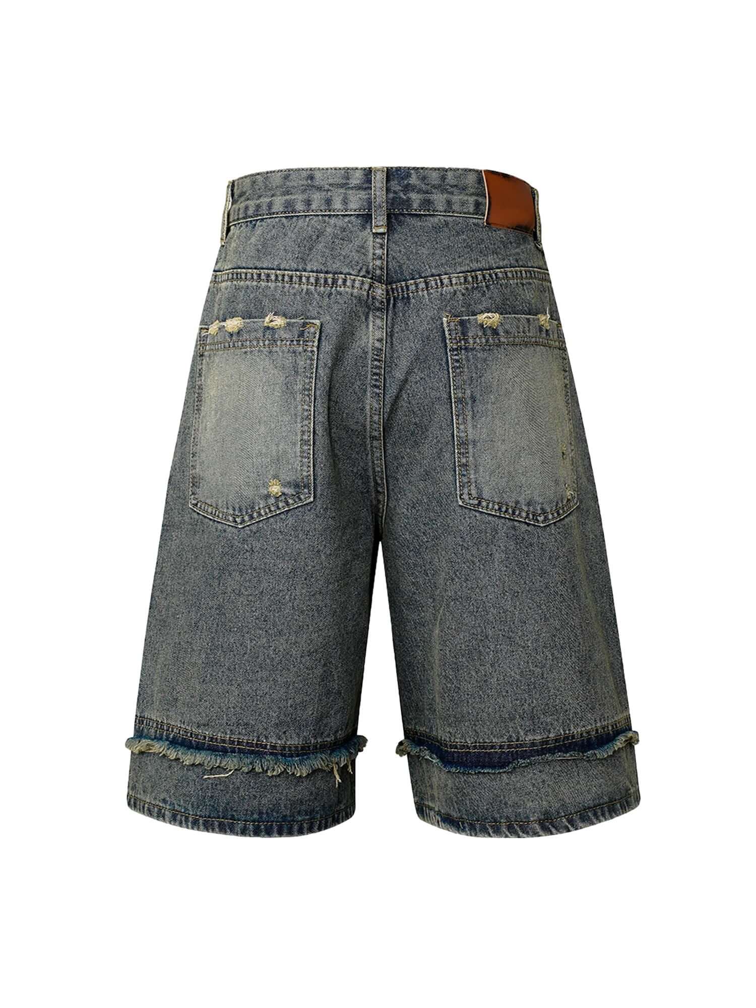 Upgrade your street style with the High Street Washed Distressed Denim Shorts. Crafted from durable denim, these shorts feature a trendy washed finish with distressed accents and bold embroidery for a unique, fashion-forward look. The multiple pockets add