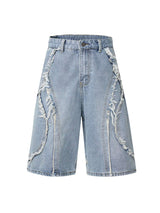 Upgrade your street style with the High Street Washed Distressed Denim Shorts. Crafted from durable denim, these shorts feature a trendy washed finish with distressed accents and bold embroidery for a unique, fashion-forward look. The multiple pockets add