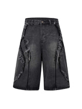 Upgrade your street style with the High Street Washed Distressed Denim Shorts. Crafted from durable denim, these shorts feature a trendy washed finish with distressed accents and bold embroidery for a unique, fashion-forward look. The multiple pockets add