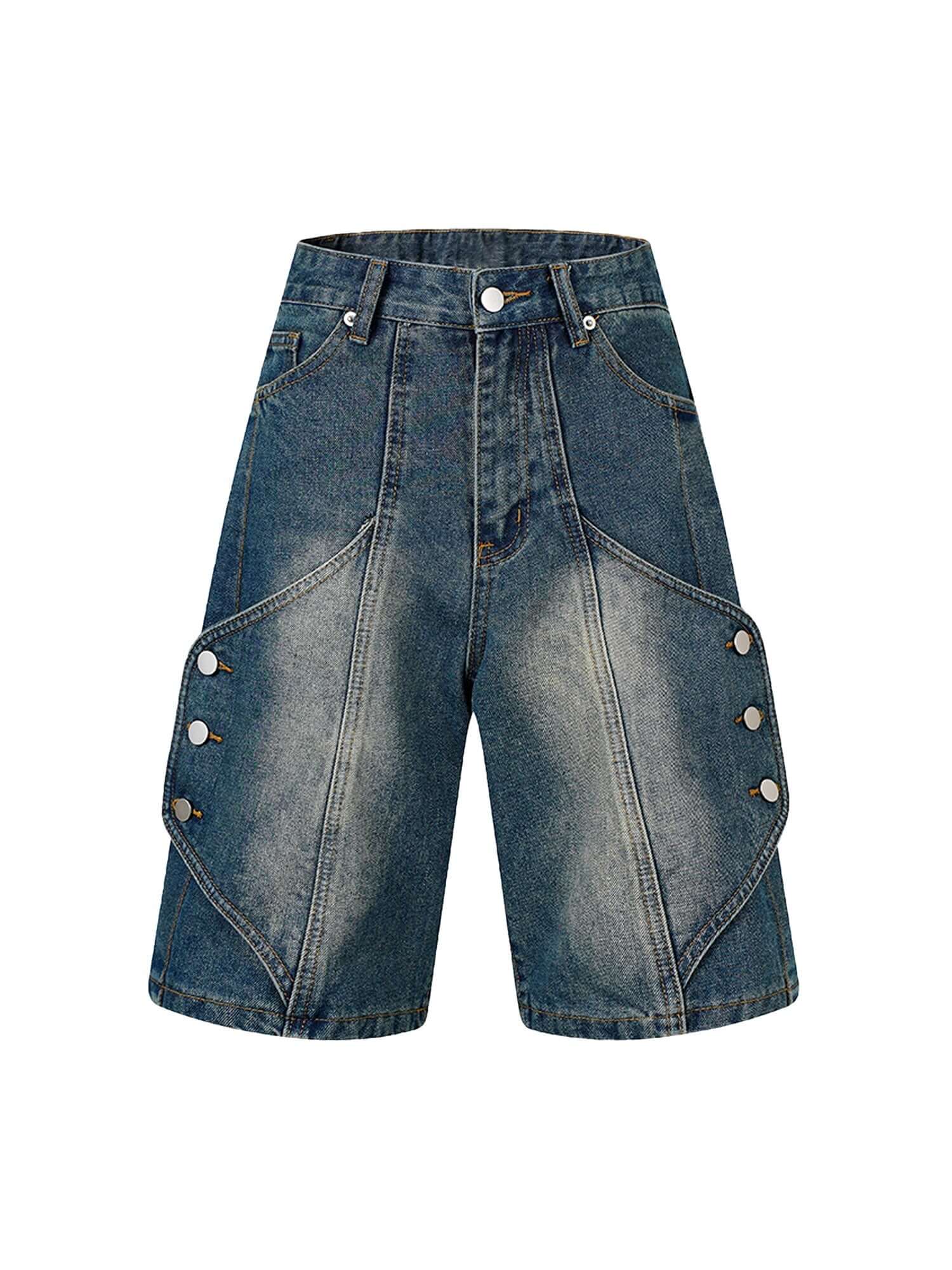 Refresh your casual wardrobe with the High Street Washed Distressed Denim Shorts — the perfect blend of edgy and chic. Made from soft, durable denim, these shorts feature trendy pearl button accents, side pockets for functionality, and a fashionable distr