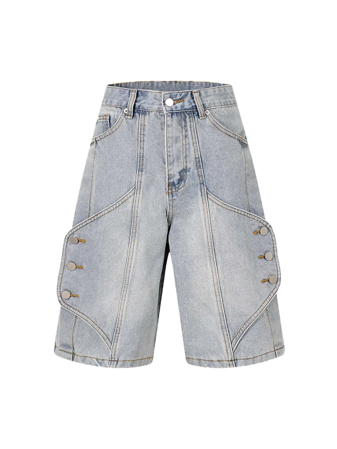 Refresh your casual wardrobe with the High Street Washed Distressed Denim Shorts — the perfect blend of edgy and chic. Made from soft, durable denim, these shorts feature trendy pearl button accents, side pockets for functionality, and a fashionable distr