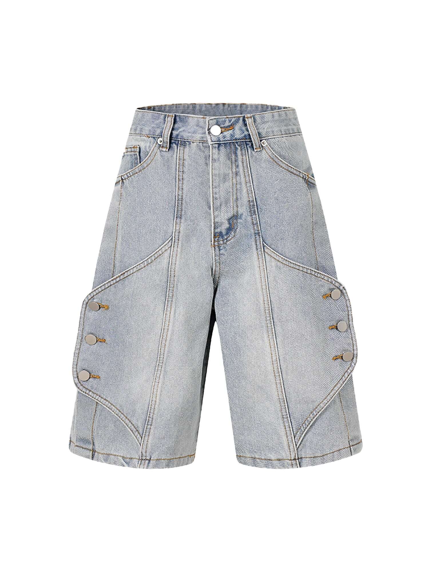 Refresh your casual wardrobe with the High Street Washed Distressed Denim Shorts — the perfect blend of edgy and chic. Made from soft, durable denim, these shorts feature trendy pearl button accents, side pockets for functionality, and a fashionable distr