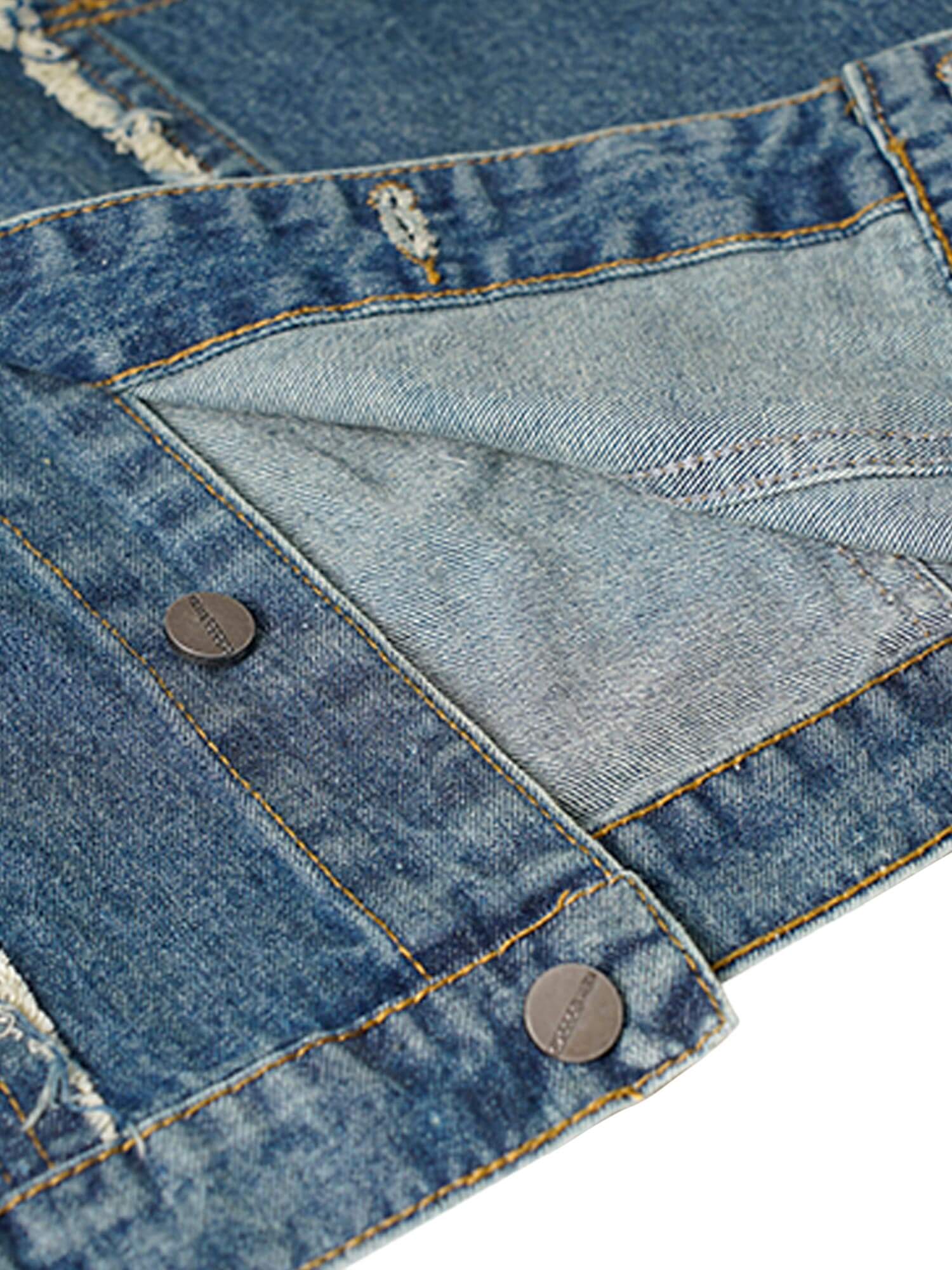 Add a rugged edge to your wardrobe with the High Street Washed Raw Edge Denim Vest. Made from durable denim, this sleeveless vest features frayed hems, distressed detailing, and classic chest pockets for a worn-in, vintage-inspired look. The button closur